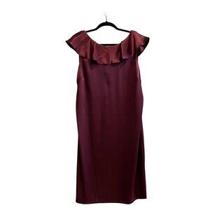 St. John Women's Plum Purple Ruffled Neckline Sleeveless Shift Dress Size 12